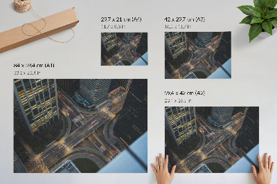 Stijlvolle wandposter Stadspanorama van bovenaf, nachtelijke verlichting, moderniteit