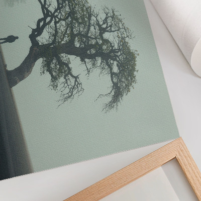 Moderne decoratieve poster Eenzame boom, mist, donker silhouet, atmosfeer