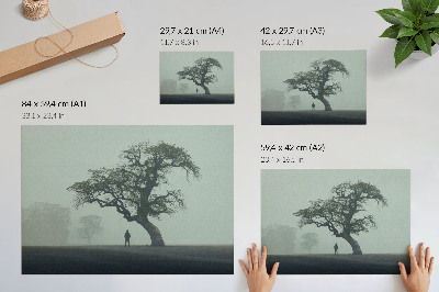 Moderne decoratieve poster Eenzame boom, mist, donker silhouet, atmosfeer