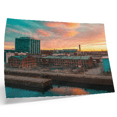 Poster Industriële gebouwen, zonsondergang, vredige sfeer