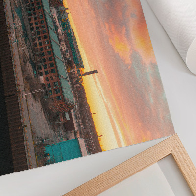 Poster Industriële gebouwen, zonsondergang, vredige sfeer