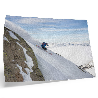 Moderne decoratieve poster Skiër, witte bergtoppen, blauwe lucht, harmonie