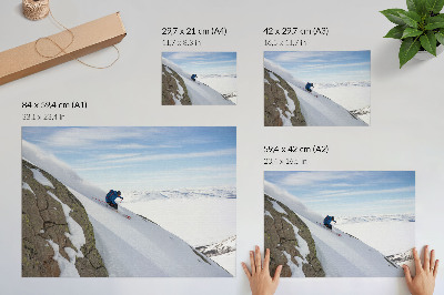 Moderne decoratieve poster Skiër, witte bergtoppen, blauwe lucht, harmonie