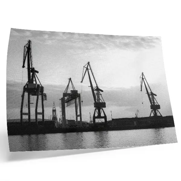 Poster havenkranen met minimalistisch zwart-wit ontwerp