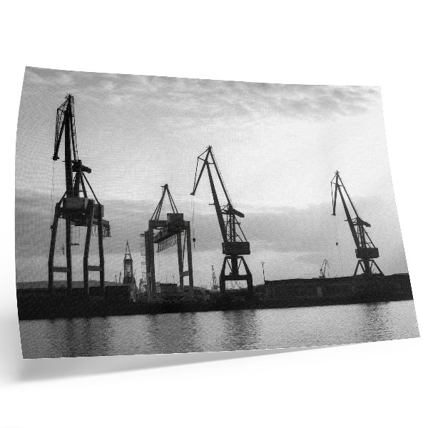 Poster Havenkranen minimalistisch ontwerp zwart-wit