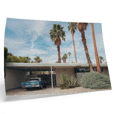 Stijlvolle wandposter Exotische palmbomen modernistisch huis klassieke auto