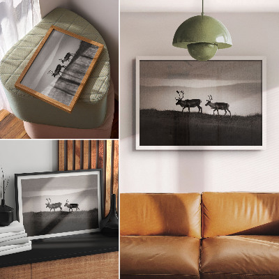 Moderne decoratieve poster Rendier op een heuvel, minimalistische compositie