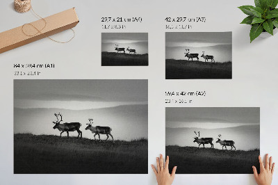 Moderne decoratieve poster Rendier op een heuvel, minimalistische compositie