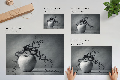 Moderne decoratieve poster Het contrast tussen de appel en de tak is harmonieus en monochroom.