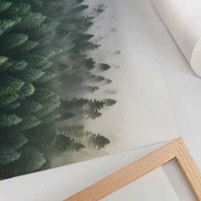 Wandposter Groen bos sfeervol en mysterieus in de mist