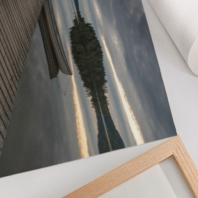 Poster Meer, boot, bos, wolken, rustgevende atmosfeer