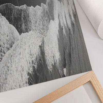 Moderne decoratieve poster Zwart-witte golven, zacht zand, rustig strand