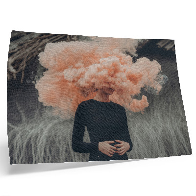 Moderne decoratieve poster Een personage met een wolk oranje rook in plaats van een hoofd.