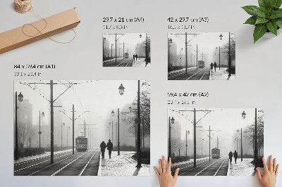 Poster Trammist, straatverlichting, stedelijke atmosfeer