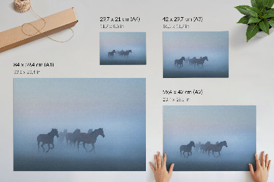 Stijlvolle wandposter Paarden in de mist, een rustgevende compositie vol vrede.