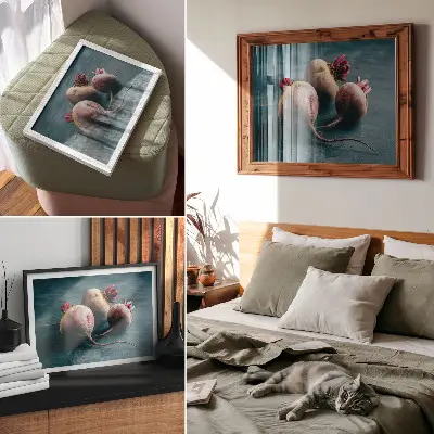 Moderne decoratieve poster drie bieten met de minimalistische en rauwe schoonheid van de natuur