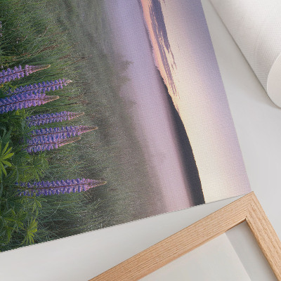 Poster Houten huisje, pittoresk, mist, bloemen, natuur