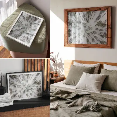 Moderne decoratieve poster winterse bosrust met een minimalistische uitstraling