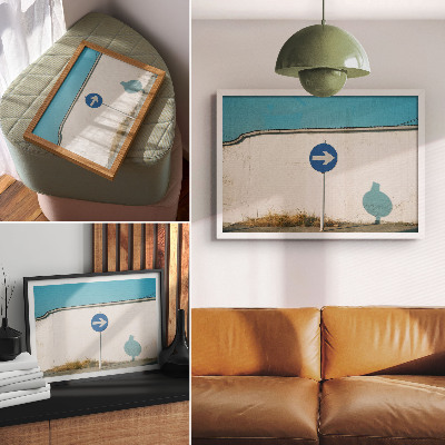 Moderne decoratieve poster Een minimalistisch bord tegen een witte muur.