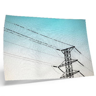 Poster Vogels op elektriciteitskabels, blauwe lucht