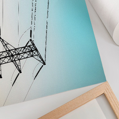 Poster Vogels op elektriciteitskabels, blauwe lucht