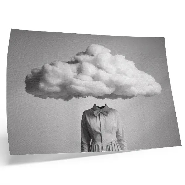 Moderne decoratieve poster surrealistisch minimalistisch motief met een witte wolk