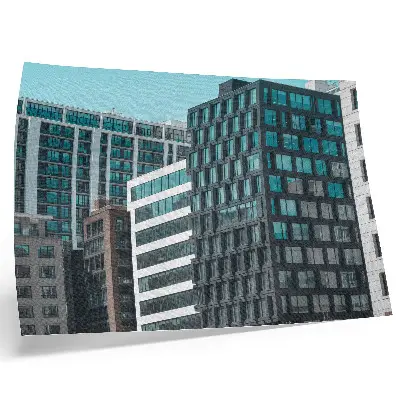 Stijlvolle wandposter met moderne gebouwen, glas en geometrische harmonie