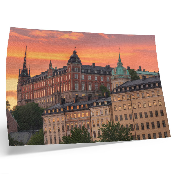 Poster Zonsondergang, charmante gebouwen, historische sfeer