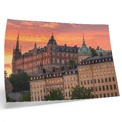Poster Zonsondergang, charmante gebouwen, historische sfeer