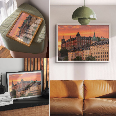 Poster Zonsondergang, charmante gebouwen, historische sfeer