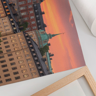 Poster Zonsondergang, charmante gebouwen, historische sfeer