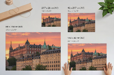 Poster Zonsondergang, charmante gebouwen, historische sfeer