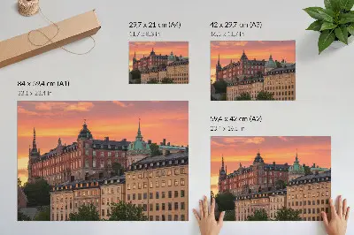 Poster zonsondergang met charmante historische gebouwen
