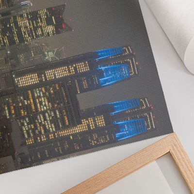 Poster Wolkenkrabbers verlicht 's nachts, moderne gebouwen in de stad