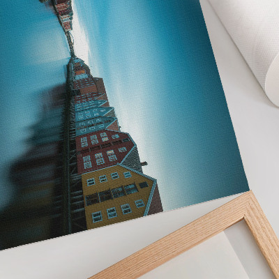 Moderne decoratieve poster Kleurrijke huizen weerspiegeld in de rivier, Scandinavische sfeer