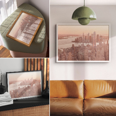 Poster Hoge wolkenkrabbers, zonsondergang, warme kleuren