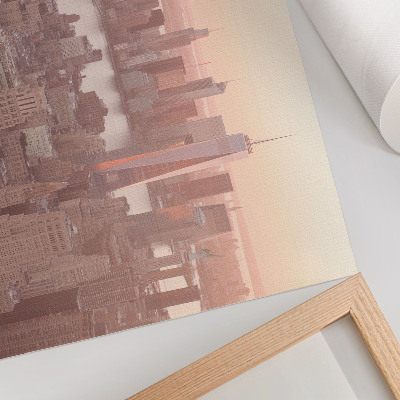 Poster Hoge wolkenkrabbers, zonsondergang, warme kleuren
