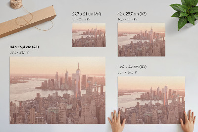 Poster Hoge wolkenkrabbers, zonsondergang, warme kleuren
