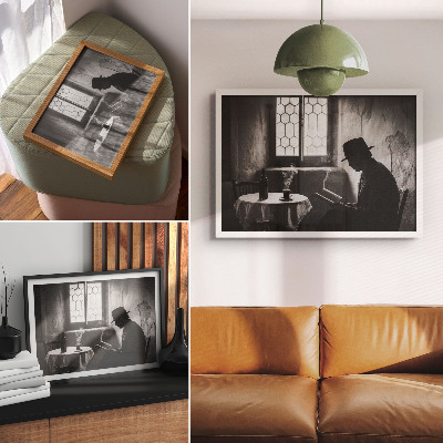 Stijlvolle wandposter Zwart-wit sfeer, man met een boek, klassieke elegantie