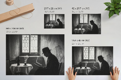 Stijlvolle wandposter Zwart-wit sfeer, man met een boek, klassieke elegantie