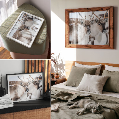 Stijlvolle wandposter Rendieren met natuurlijke geweien, harmonieus winterlandschap