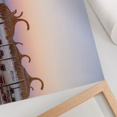 Stijlvolle wandposter Azuurblauwe, kalme zee, delicate roze horizon