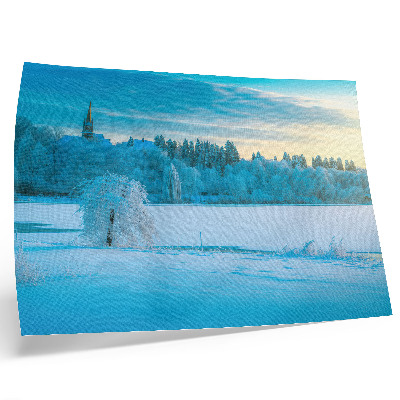 Moderne decoratieve poster Winterlandschap, rust, lucht, meer, bomen