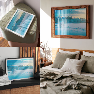 Moderne decoratieve poster Winterlandschap, rust, lucht, meer, bomen
