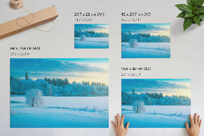 Moderne decoratieve poster Winterlandschap, rust, lucht, meer, bomen