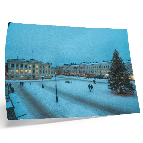 Stijlvolle wandposter Winterlandschap, klassieke architectuur, kerstsfeer