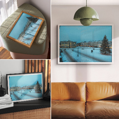 Stijlvolle wandposter Winterlandschap, klassieke architectuur, kerstsfeer