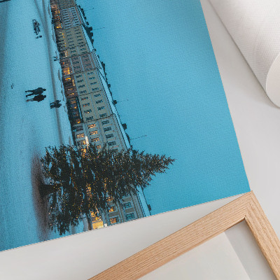 Stijlvolle wandposter Winterlandschap, klassieke architectuur, kerstsfeer