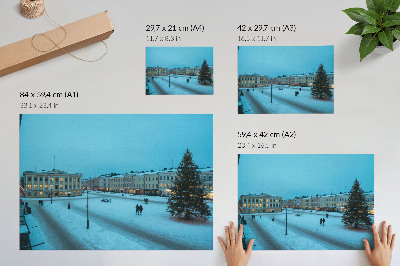 Stijlvolle wandposter Winterlandschap, klassieke architectuur, kerstsfeer