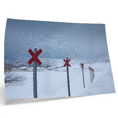 Moderne decoratieve poster Witte heuvels, rode borden, ruimte, stilte